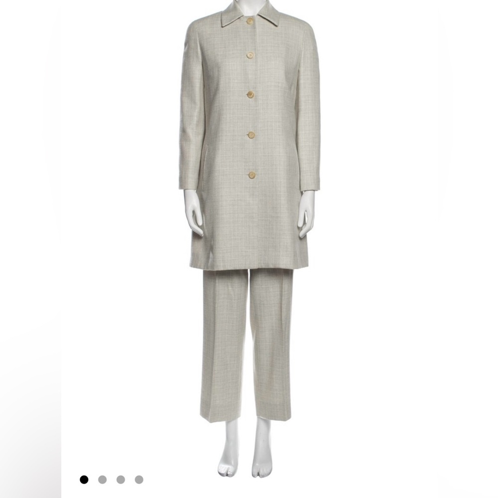 Vtg Celine Creamy Light Gray Suit Set / Trench Jacket Size Small / FR 36